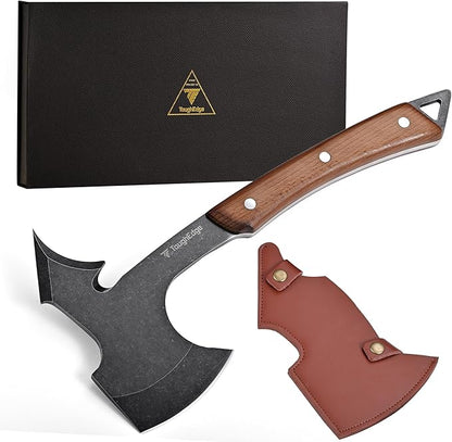 ⁠Tactical Tomahawk Axe, Survival Camping Throwing Axe with Leather Sheath & Gift Box - High Carbon Steel Blade, Acacia Wood Handle for Outdoor Survival Gear, Emergency Tool by ToughEdge⁠