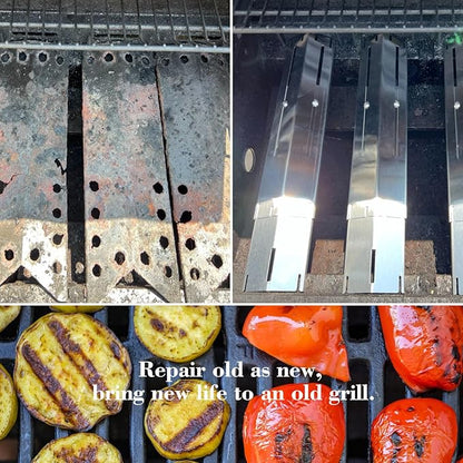 Universal Adjustable Grill Gurner Covers, Flavorizer Bar, Heat Tent, Heat Plate Shields, Flame Tamer for Gas Grill Replacement Parts, Extends 11.75" up to 21" L（4 Pcs