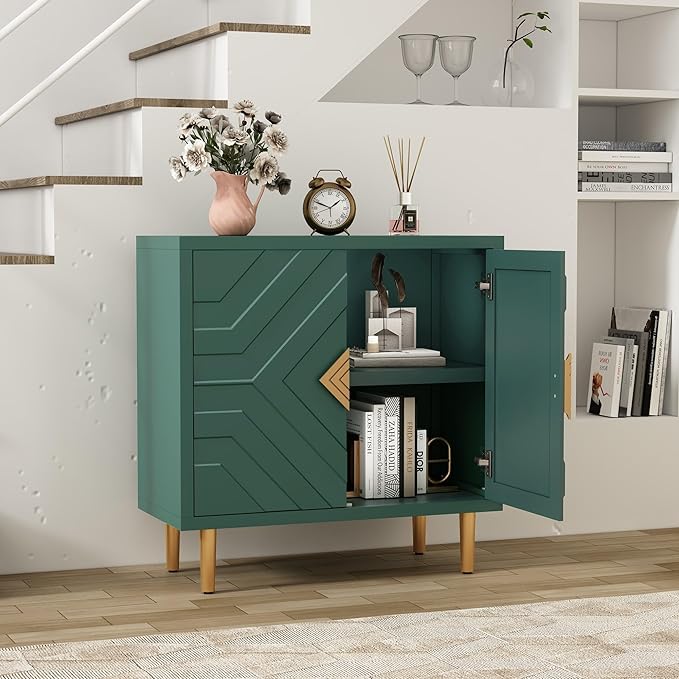 HLR Sideboard Storage Cabinet with 2 Doors, Accent Cabinet with Decorative Embossed Pattern Doors, Sideboard Buffet for Living Room, Kitchen, Dining Room, Hallway