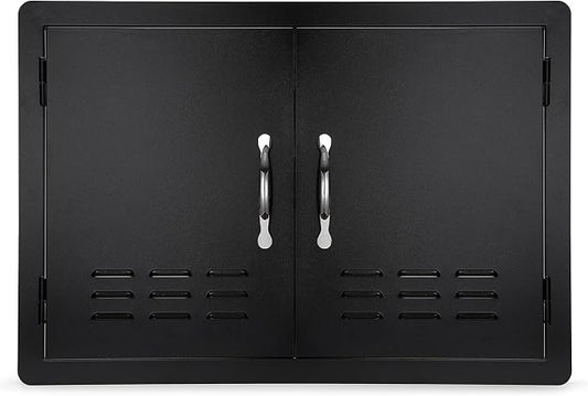 Stanbroil Outdoor Kitchen Doors BBQ Access Door 30" W x 21" H - Wall Construction Double Door Flush Mount for BBQ Island, Grilling Station, Outside Cabinet - Black