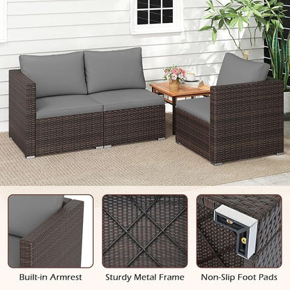 Tangkula 3 Seat Outdoor Wicker Sofa Set, Modular PE Rattan Patio Cushioned Sectional Couch Set, Outside Furniture Set for Deck, Backyard, Porch, Garden & Poolside (Brown-Grey)