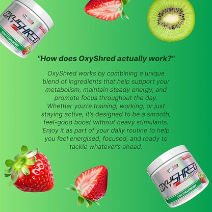 EHP Labs OxyShred Pre Workout Powder - Kiwi Strawberry, 33 Servings | Supports Energy, Focus and Endurance with Acetyl L Carnitine and L Glutamine, Thermogenic Formula, Sugar Free, Zero Jitters