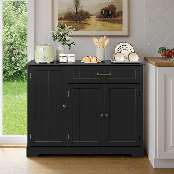 Buffet Cabinet with Storage Shelf, Black | for Coffee Bar, Dining Room, Kitchen, or Laundry Room Organization
