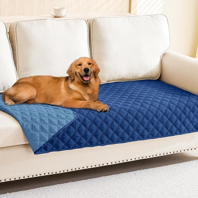 Smiry Waterproof Reversible Pet Couch Covers for Dogs | Pet Friendly, Soft Fabric, Washable Sofa Furniture Protector for Dogs Cat Kids, Checkered (30"x80", Navy/Blue)
