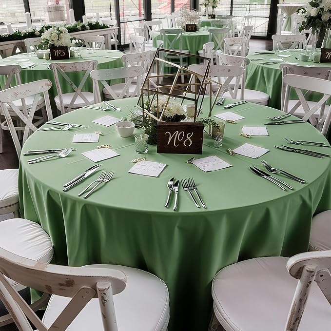 8 Pack Sage Green Round Tablecloth 90 Inch | For 3Ft-5Ft Round Table, Wrinkle Resistant Table Cloth, Washable Polyester Fabric, For Wedding Party Banquet Buffet Camping
