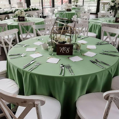 8 Pack Sage Green Round Tablecloth 120 Inch | For 4Ft-7Ft Round Table, Wrinkle Resistant Table Cloth, Washable Polyester Fabric, For Wedding Party Banquet Buffet Camping