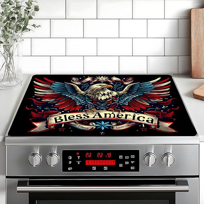 Patriotic Stove Top Cover, Heat Resistant Electric Stove Protector Mat, Large Diatomite Kitchen Counter Mat, Independence Day Decor American Flag Kitchen Accessory (eagle, 28x20 Inch)