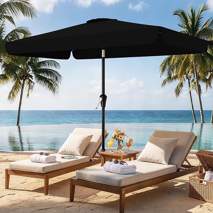 AreShark 6.5 x 10 FT Rectangular Valance Patio Umbrella, Outdoor Umbrella with Tilt and Crank, Market Table Umbrellas W/ 6 Ribs UV Protection for Garden, Deck, Backyard and Pool, Black