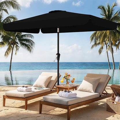 AreShark 6.5 x 10 FT Rectangular Valance Patio Umbrella, Outdoor Umbrella with Tilt and Crank, Market Table Umbrellas W/ 6 Ribs UV Protection for Garden, Deck, Backyard and Pool, Black