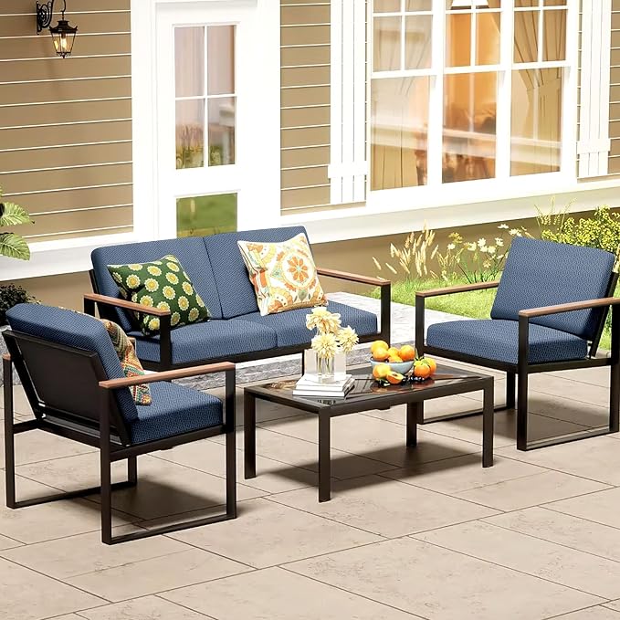 8Pcs Patio Cushion Covers, Outdoor Stretch Cushion Covers, Washable | Stretch Fit, Replacement, Washable and Reusable Furniture Protectors, Fits most patio furniture cushion covers, Cover Only