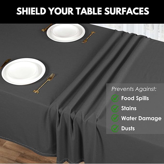 Table Cloth 100% Cotton 60"x84" Decorative Tablecover Washable Rectangle Tablecloths for Gifts, Dining, Buffet Parties & Wedding Use - Grey
