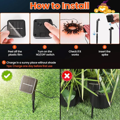 Orange Lights for Halloween Outdoor Solar String Lights Waterproof for Halloween Decorations, Total 100LED 45FT for Garden Yard Pathway Fence, 8 Modes 50LED x 2 Packs