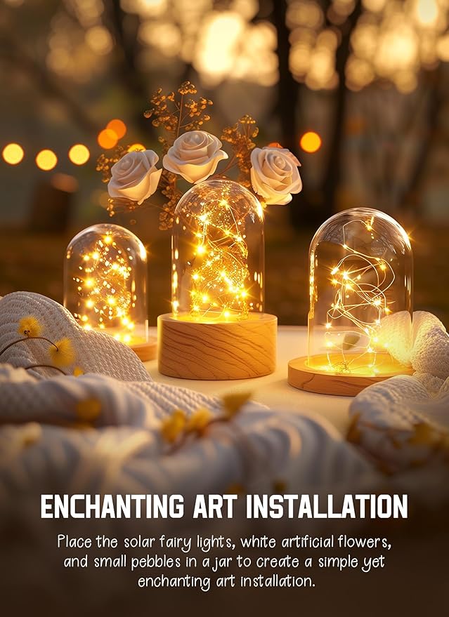 Solar String Lights Outdoor, 2 Packs Total 132 Ft 400 LED Lights Warm White | IP65 Waterproof Solar Fairy Lights with 8 Modes, Twinkle Solar Powered Outdoor Lights for Patio Yard Trees Wedding Christmas