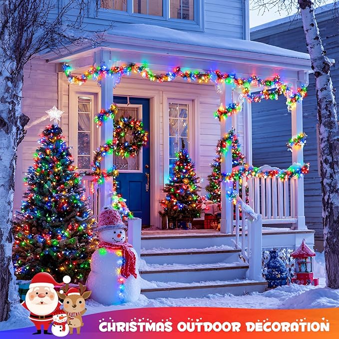 4 Pack Battery Operated Christmas Lights, 50 LEDs 16.5ft Multi Colored String Lights Outdoor Waterproof, Green Wire Battery Powered Twinkle Lights for Tree Wreath Christmas Decorations