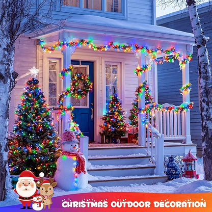 4 Pack Battery Operated Christmas Lights, 50 LEDs 16.5ft Multi Colored String Lights Outdoor Waterproof, Green Wire Battery Powered Twinkle Lights for Tree Wreath Christmas Decorations