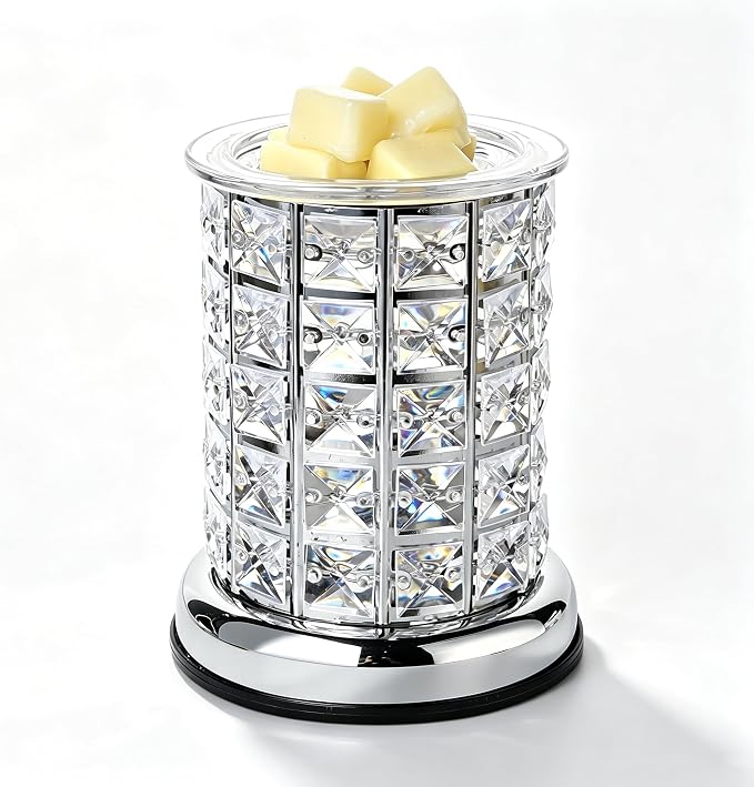 TTJ Crystal Wax Melt Warmer Lamp, Electric Candle Warmer with Rose Gold Base, Decorative Fragrance Oil Burner for Home Bedroom Living Room Office, Flameless Aromatherapy Wax Warmer Night Light Silver