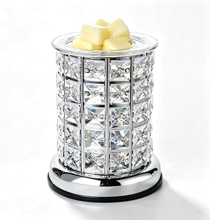 TTJ Crystal Wax Melt Warmer Lamp, Electric Candle Warmer with Rose Gold Base, Decorative Fragrance Oil Burner for Home Bedroom Living Room Office, Flameless Aromatherapy Wax Warmer Night Light Silver
