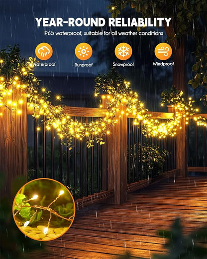2 Pack 240 LED 20FT Total 40FT 480LED Solar Fairy Lights Outdoor Waterproof | Solar Christmas Lights Outdoor Waterproof 8 Light Modes Cascading Twinkle Lights Garland Christmas Decorations, Warm White