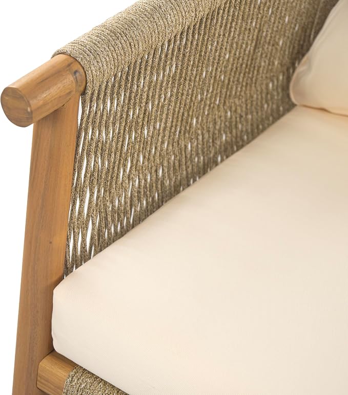 Christopher Knight Home Posey Acacia Wood Lounge Chair Outdoor Set of 2 with Removable Cushion, Solid Wood Patio Accent Chair, Patio Furniture Set Sofa Chair, Teak+Beige