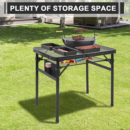Camping Portable Folding Matel Grill Table,2x1.3 FT | Lightweight Height Adjustable Metal Picnic Outdoor Table with Mesh Desktop and Mesh Bag, Picnic, Beach and BBQ, Party