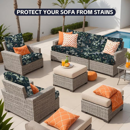 14Pcs Patio Cushion Covers, Outdoor Stretch Cushion Covers, Washable | Stretch Fit, Replacement, Washable and Reusable Furniture Protectors, Fits most patio furniture cushion covers, Cover Only