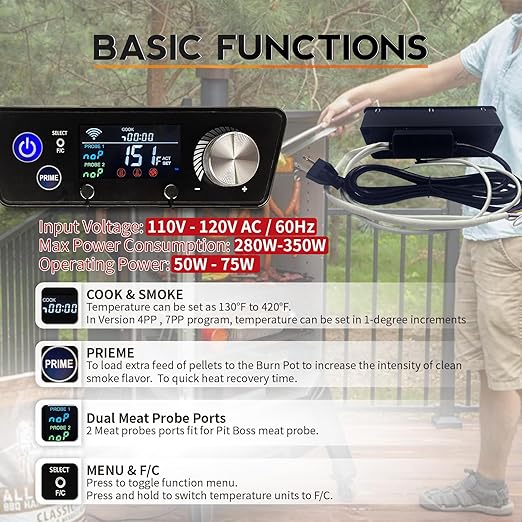 WiFi PID Trapezoid Grill Controller Replacement for Pit Boss Vertical Pellet Smokers PBV3P1/PBV4PS1/PBV5P1 Series, Smart APP Control Board with 130-420°F Temperature Range, 1°F Steps, 120V Input