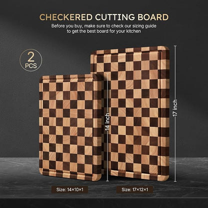 2 Packs Cutting Boards for Kitchen Checkered Cutting Board Acacia Wood Charcuterie Board Serving Heavy Duty Non Toxic Slip Over Sink Butcher Block Meat Best Kitchen Essential Gift