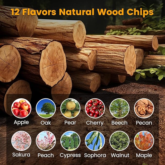 Wood Chips Cocktail Smoker, 12 Flavors Apple, Oak, Pear, Cherry, Beech, Walnut, Sakura, Peach, Cypress, Mesquite, Pecan, Maple, Natural Smoking Chips for Cocktails, Whiskey Drink Smoker Gift Set