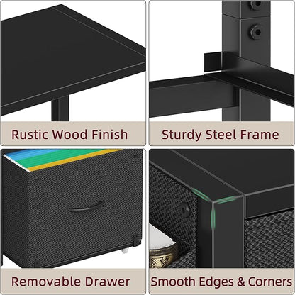 HIGDBFE Filing Cabinet with 2-Tier Printer Shelves, 2 Fabric Drawers File Cabinet with Reversible Side Bag&File Drawer, Printer Stand with Storage for Home Office, Black, 16.5" W