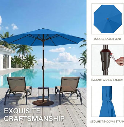 Kingdura 10FT Outdoor Patio Umbrella, Round Market Table Umbrella with Push‑Button Tilt and Crank Lift, 8 Sturdy Metal Ribs, UV50+ Protection Canopy for Backyard, Lawn, Deck, Poolside, Garden (Royal blue)
