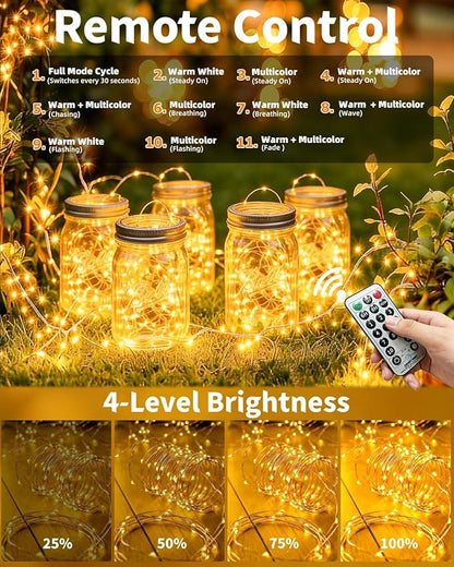 Solar Fairy String Lights 2 Pack Outdoor Remote Total 79FT 240LED Warm Multicolor 11 Mode Solar Powered Waterproof Copper Wire Twinkle String Light for Christmas Garden Tree Wedding Yard Decoration