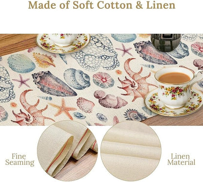 Sea Turtle Table Runner, Nautical Coast Underwater Sea Animal Theme Fishing Table Cloth for Home Kitchen Dining Table Decoration Party 13x108 Inch