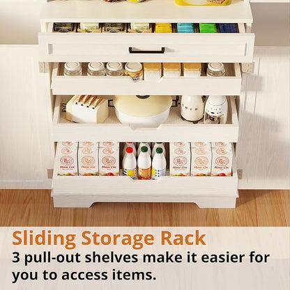 IRONCK 72" Kitchen Pantry Cabinet with Sliding Rack & Adjustable Shelves | Kitchen Storage Cabinets with Drawers and Door Shelves, Freestanding Cupboard for Dining Room, Living Room, White