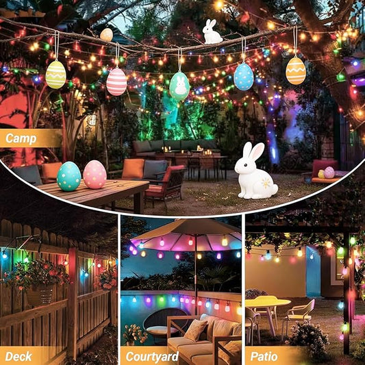 LAMPHOME 26FT Outdoor String Lights, ST38 LED Edison Patio Lights with 12+1 Multicolor Bulbs, Connectable & Dimmable Hanging Lights for Easter, Backyard, Porch & Outside Decor