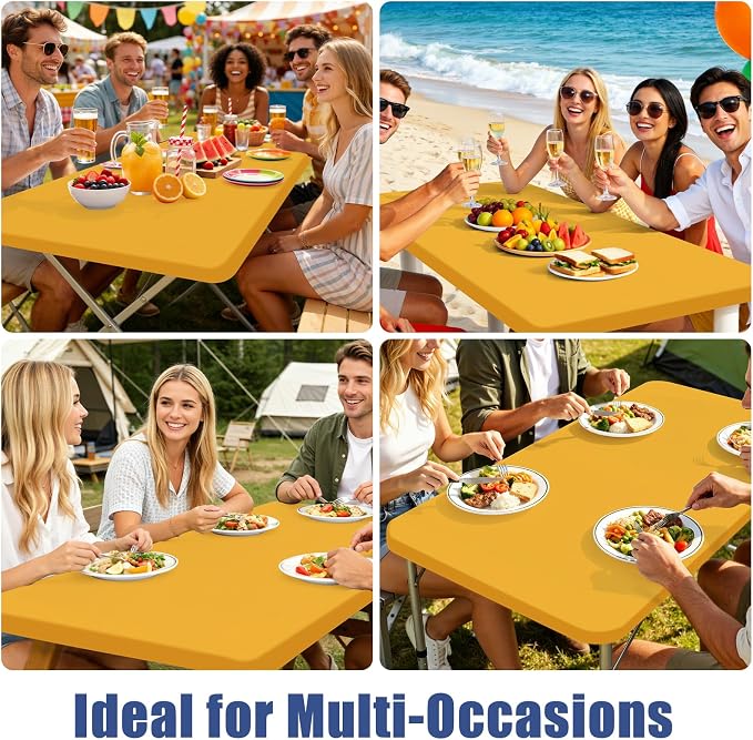 Moosfor Spandex 4 Foot Rectangle Table Cloth, Elastic Fitted Tablecloths for Picnic, Stretch Washable Patio Table Cover for Outdoor, Camping, Banquet and Parties (Mustard Yellow, 30"x48")