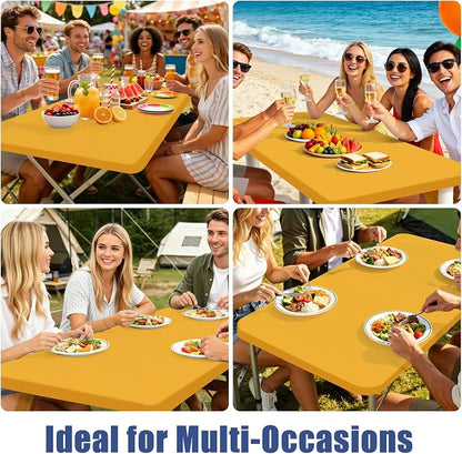Moosfor Spandex 4 Foot Rectangle Table Cloth, Elastic Fitted Tablecloths for Picnic, Stretch Washable Patio Table Cover for Outdoor, Camping, Banquet and Parties (Mustard Yellow, 30"x48")