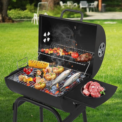 Charcoal Grills Outdoor BBQ Grill, Barrel Charcoal Grill with Side Table and Wheels, for Outdoor Backyard Camping Picnics Patio and Parties
