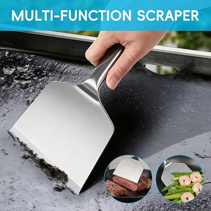 XUDAKAIXIN Griddle Cleaning Kit for Blackstone, Stainless Steel Flat Top Grill Cleaning Kit with Grill Stone, Griddle Brush &Griddle Scraper,Powerful Stain Remover