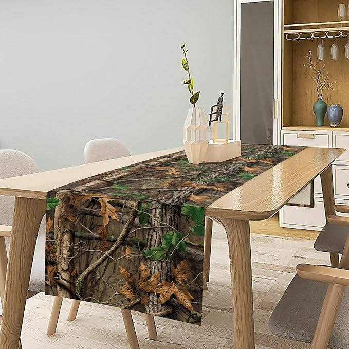 Camo Hunting Table Runners, Rustic Camouflage Camping Fashion Fall Woodland Cabin Wedding Coffee Table Runner, Farmhouse Style Table for Kitchen Dining Table WeddingGraduationParty 13x108in
