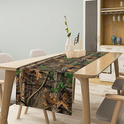 Camo Hunting Table Runners, Rustic Camouflage Camping Fashion Fall Woodland Cabin Wedding Coffee Table Runner, Farmhouse Style Table for Kitchen Dining Table WeddingGraduationParty 13x108in
