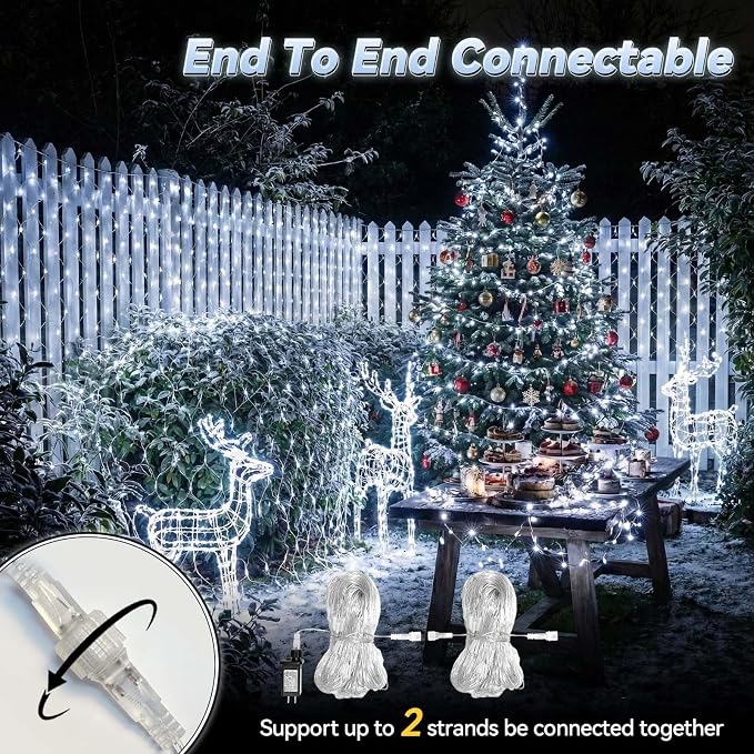 LitHome 13 x 13FT Christmas Net Lights Outdoor Mesh Lights Connectable | 8 Modes 400 LED Christmas Net Lights with Timer, Waterproof Cool White Mesh Light Plug in for Bushes Garden Backyard Decor
