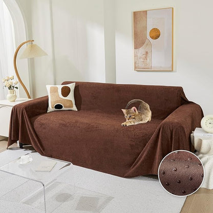 MEETSKY Couch Cover for 3 Cushion Cat Scratch Proof Couch Protector Washable Sofa Covers Sectional Couch Covers for Dogs Soft L Shape Sofa Slipcover for Pets Kids, 91" x 134", Chocolate