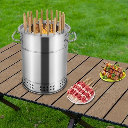Portable Smokeless Barbecue Grill, Stainless Steel Charcoal Kebab Grill, Large Capacity 360° All-Round Roasting, Hanging BBQ Stove for Camping, Picnic, Backyard, Outdoor Cooking,Diameter 11.8 inch