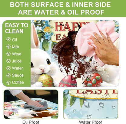 ANNA QUEEN Easter Garden 6FT Picnic Table Cover with Bench Covers Set of 3 with Drawstring Bag, Bunny Eggs Flowers 72"x30" Waterproof Picnic Tablecloth & Bench Covers for Outdoor Dining