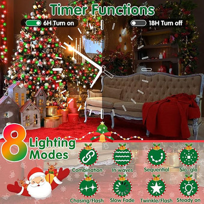XURISEN 551FT 1400 LED Christmas Lights Outdoor Green Wire String Lights 8 Modes with Timer Memory Waterproof Fairy Lights Plug in for Xmas Tree Wedding Yard Party Holiday Decorations(Red+Green+White)