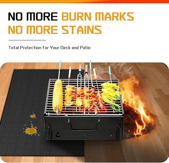 RICHIE 60 x 48 Inch Large Under Grill Mats for Outdoor Grill, Double-Sided Fireproof BBQ Grill Mat, Waterproof Oilproof Heavy-Duty Protector for Charcoal Gas Grills, Fire Pits, Deck, Patio and Lawn