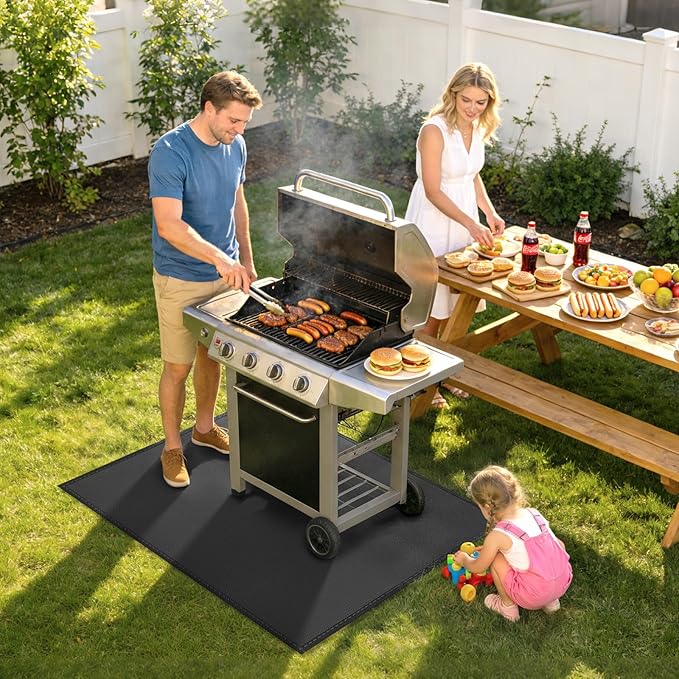 kanhiro Large 65 x 48 inches Under Grill Mat for Outdoor Grill, Indoor Fireplace/Fire Pit Mat, Double-Sided Fireproof Grill Pad, Oil-Proof Waterproof BBQ Protector for Decks and Patios