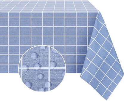 Romanstile Square Vinyl Tablecloth, 100% Waterproof Oil-Proof Checkered Plastic Table Cloth, Heavy Duty Wipeable Table Covers for Dining, Camping, Picnic, Outdoor - 54 x 54 Inch, Blue