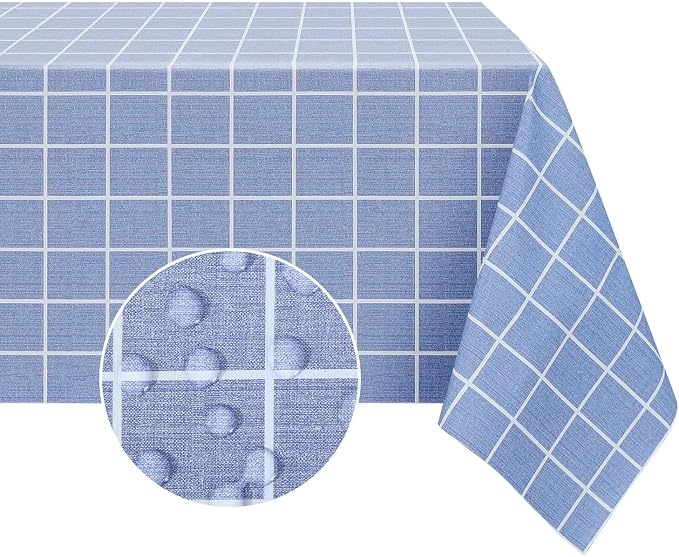 Romanstile Rectangle Vinyl Tablecloth, 100% Waterproof Oil-Proof Checkered Plastic Table Cloth, Heavy Duty Wipeable Table Covers for Dining, Camping, Picnic, Outdoor - 60 x 84 Inch, Blue