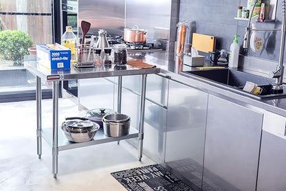 DuraSteel NSF Commercial Kitchen Table - 24 x 48 Inch Cooking Prep Stainless Steel Kitchen Island Workstation w/ Adjustable Under Shelf - Heavy Metal Backsplash Workbench For Restaurant, Home, Garage